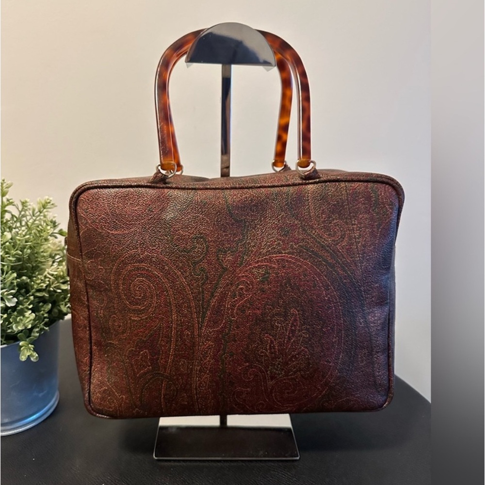 Vintage Etro Milano Handbag with Tortoiseshell Handles. Classic Paisley Print